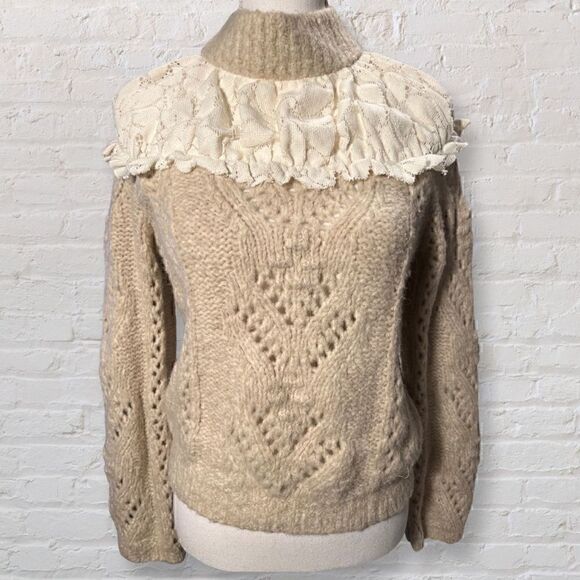 Anthropologie Suzanne Pointelle Lace Cream Sweater Size XS - Picture 7 of 12